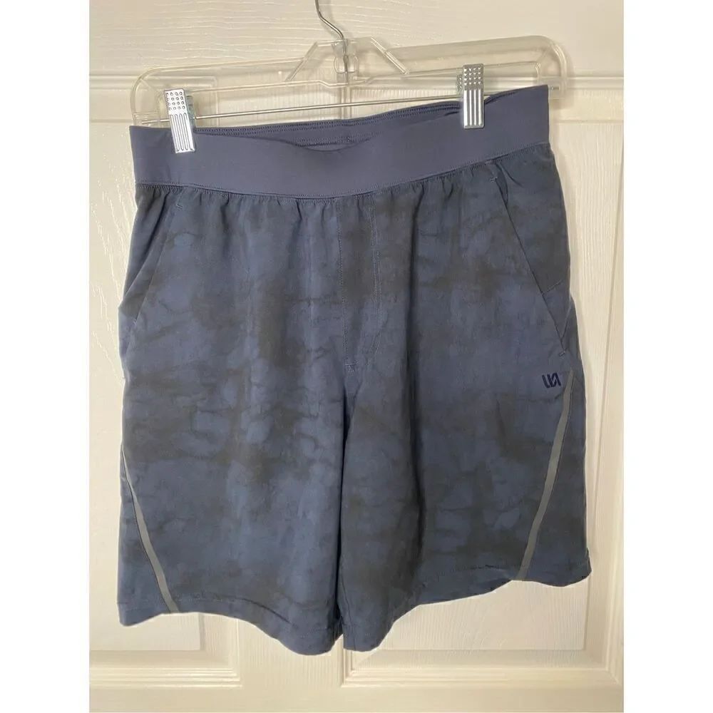 VRST Mens Stealth 7” Inch Run Shorts S Navy Abstract Size Zip Pocket Lined